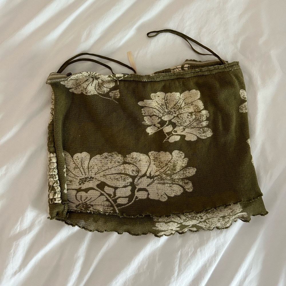 Green flower tube top
